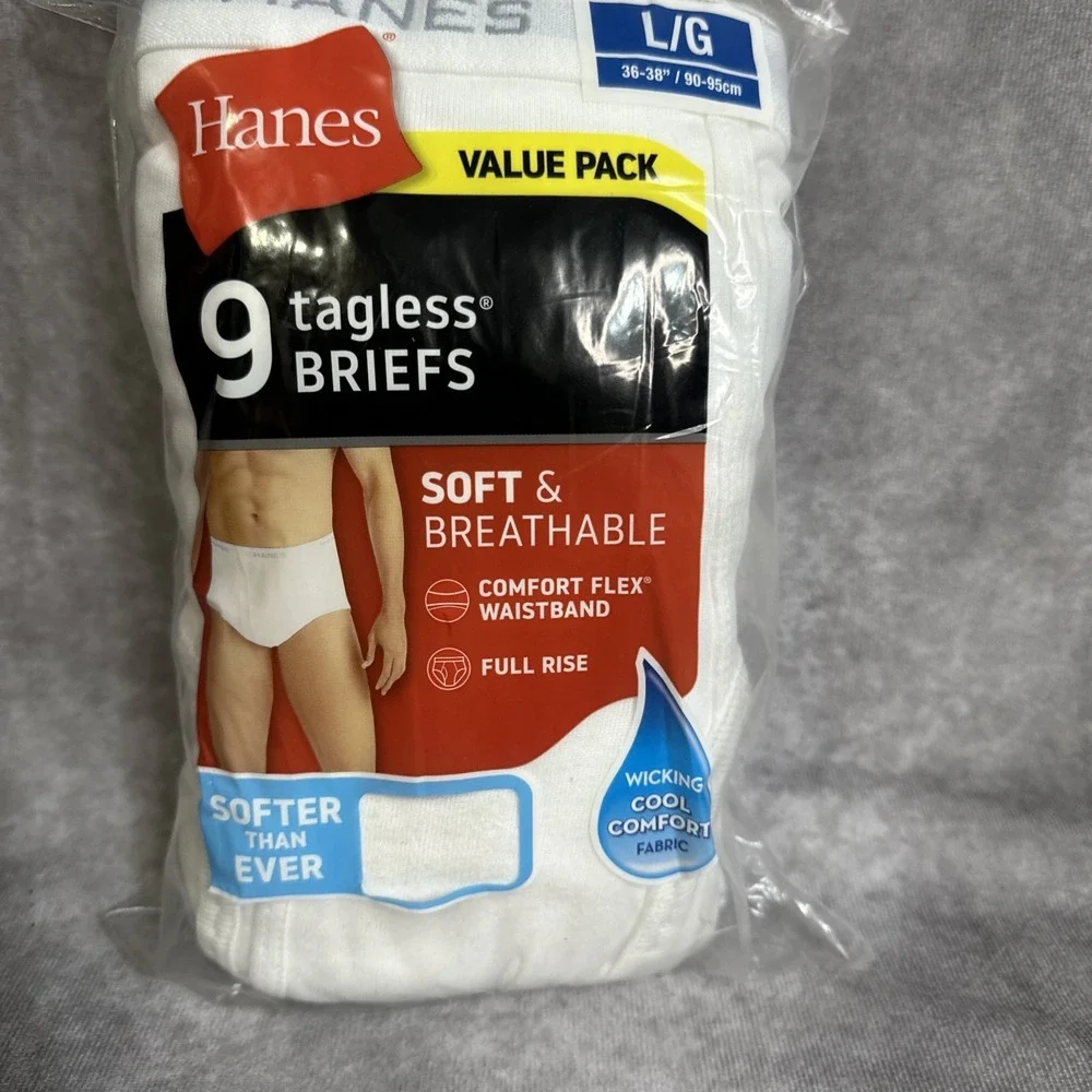 Hanes 9‎ Tagless Briefs Men's Large 36-38